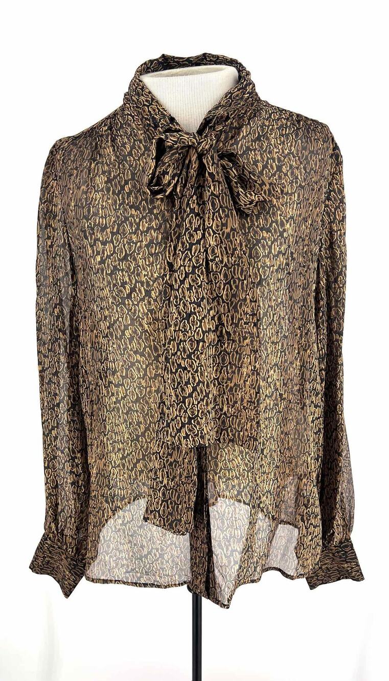 Pendleton Size 6 Black/Brown Print Silk Designer Blouse